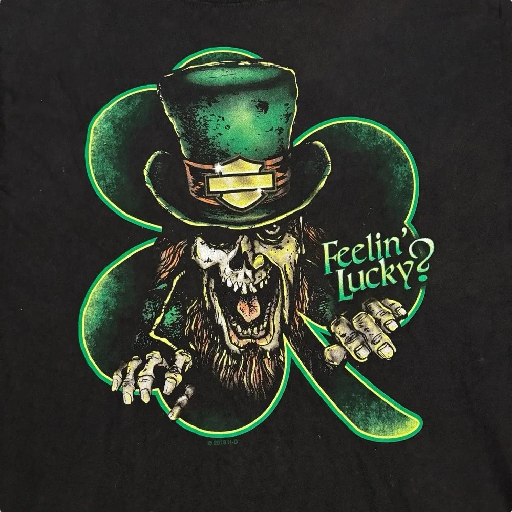 Harley-Davidson Feeling Lucky Graphic Tee‎ Mens Small Shamrock Skull Leprechaun